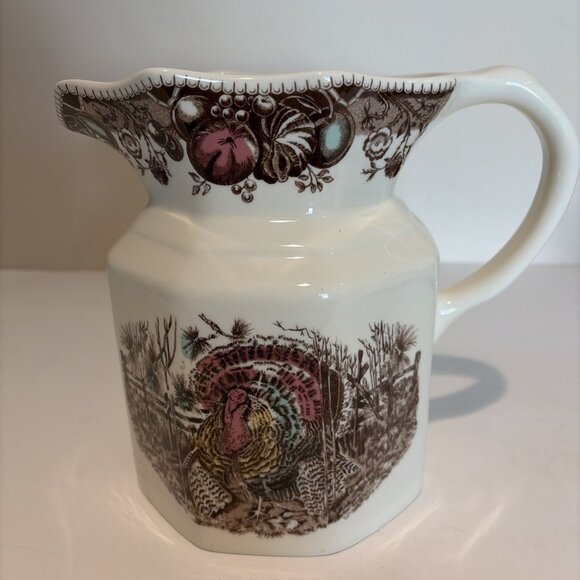 VTG Johnson Bro His Majesty Large Pitcher 64 Oz Turkey Pattern England 7.5" NWT - Picture 5 of 11
